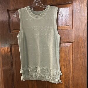 Wonderly Sage Fringe Hem Tank Top